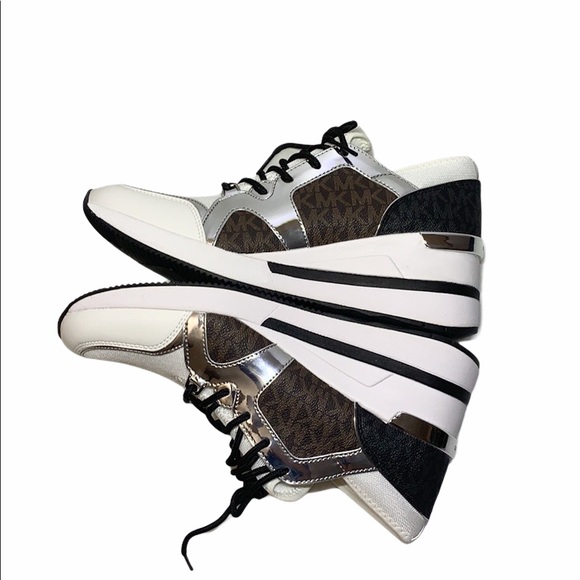 MICHAEL KORS LIV Logo Mixed-Media Wedge Sneaker - Picture 4 of 11